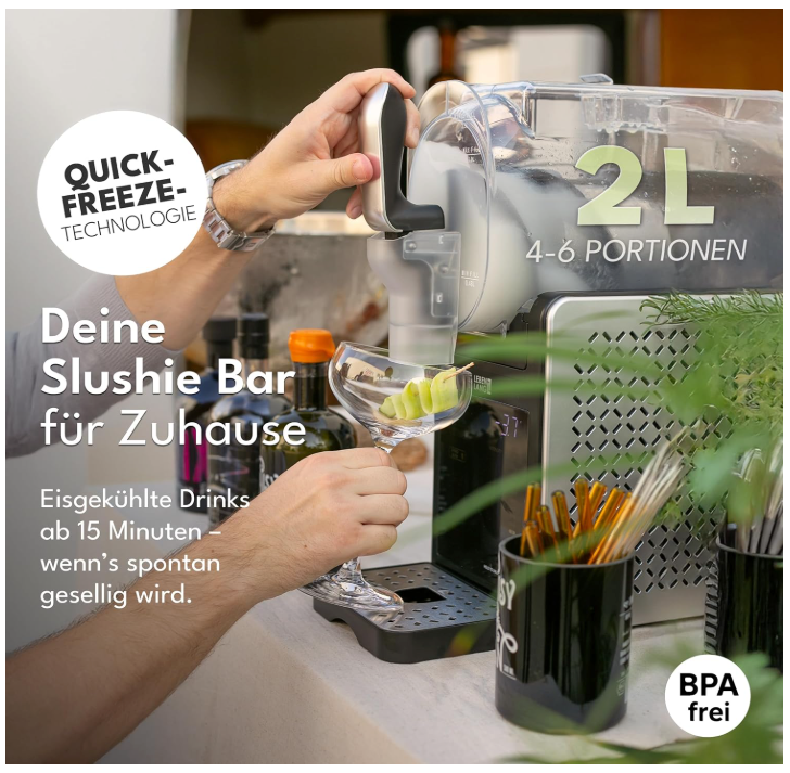 LEBENLANG - Premium Slush-machine 2L - 5 Modes - QuickFreeze in 15 min - Auto-Clean & LED Touchscreen - Including Recipe Book - Slushie Maker for Home, Parties & Kids' Birthdays