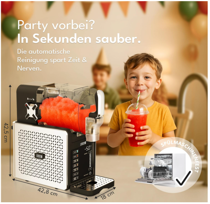 LEBENLANG - Premium Slush-machine 2L - 5 Modes - QuickFreeze in 15 min - Auto-Clean & LED Touchscreen - Including Recipe Book - Slushie Maker for Home, Parties & Kids' Birthdays