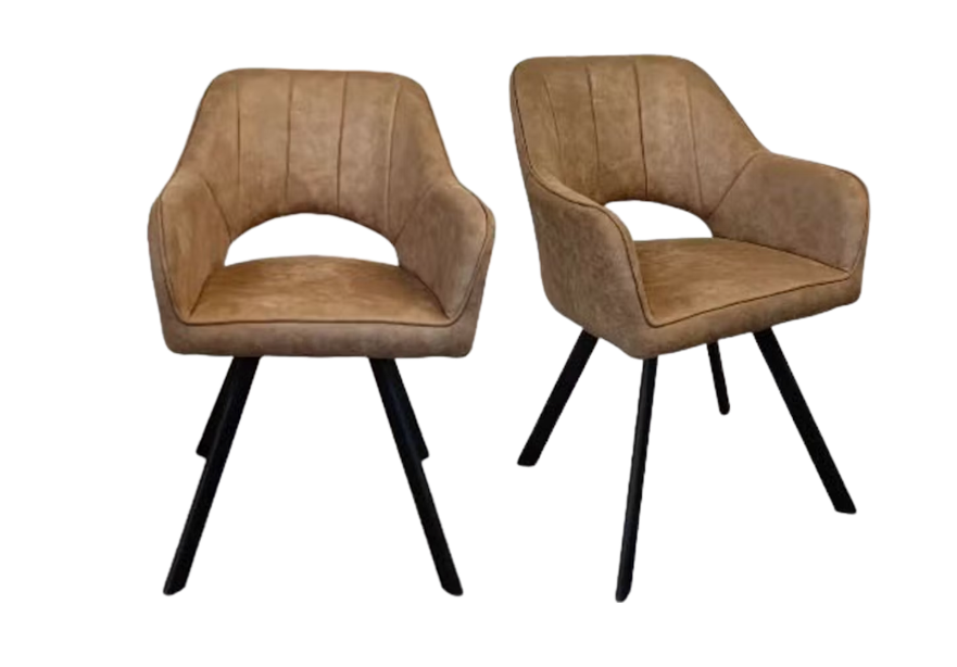 Furniture31 - Tenno Swivel Chair 2 Pieces - 55 x 45 x 88 cm - Comprend une fonction pivotante à 360 degrés, une structure mince en acier et un rembourrage en microfibre - Pour la salle à manger et le bureau - Textile taupe et métal