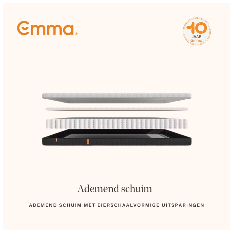 Emma - Matelas hybride Express - 120 x 200 cm - avec ressorts ensachés Aeroflex™ et 7 zones ergonomiques et housse respirante - pour dormeur ventral, dorsal et latéral - Textile blanc et gris.