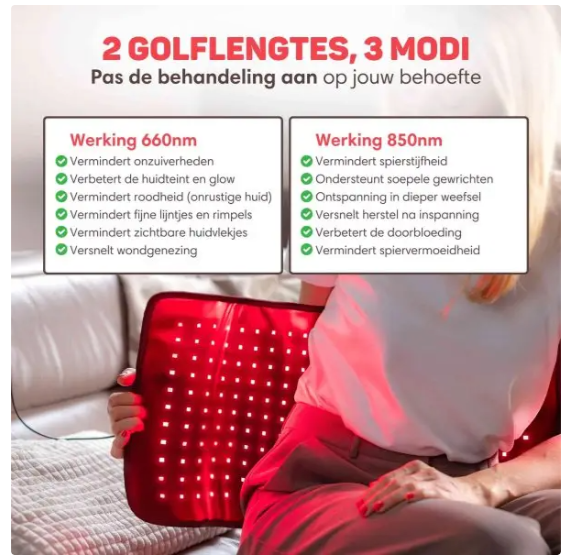 Vulpes Goods® - Bande infrarouge portable XL - 61 x 30,5 cm - 242 LED, 5 niveaux d'intensité, mode impulsion et minuterie - Pour le dos, les épaules et les jambes - Noir PU et TPU