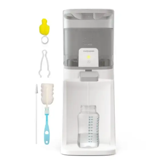 Vulpes Goods® - Distributeur d'eau pour bébé Pro - 1,6 litre - 3 niveaux de température, indication par LED et utilisation d'une seule main - pour les biberons et le thé - plastique blanc et gris clair