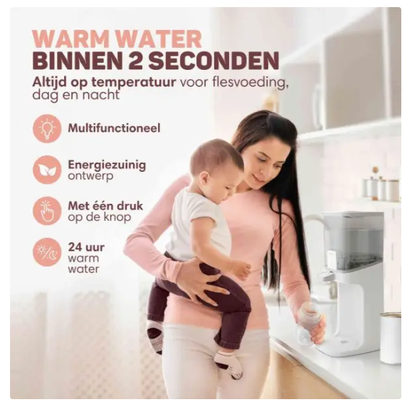 Vulpes Goods® - Distributeur d'eau pour bébé Pro - 1,6 litre - 3 niveaux de température, indication par LED et utilisation d'une seule main - pour les biberons et le thé - plastique blanc et gris clair