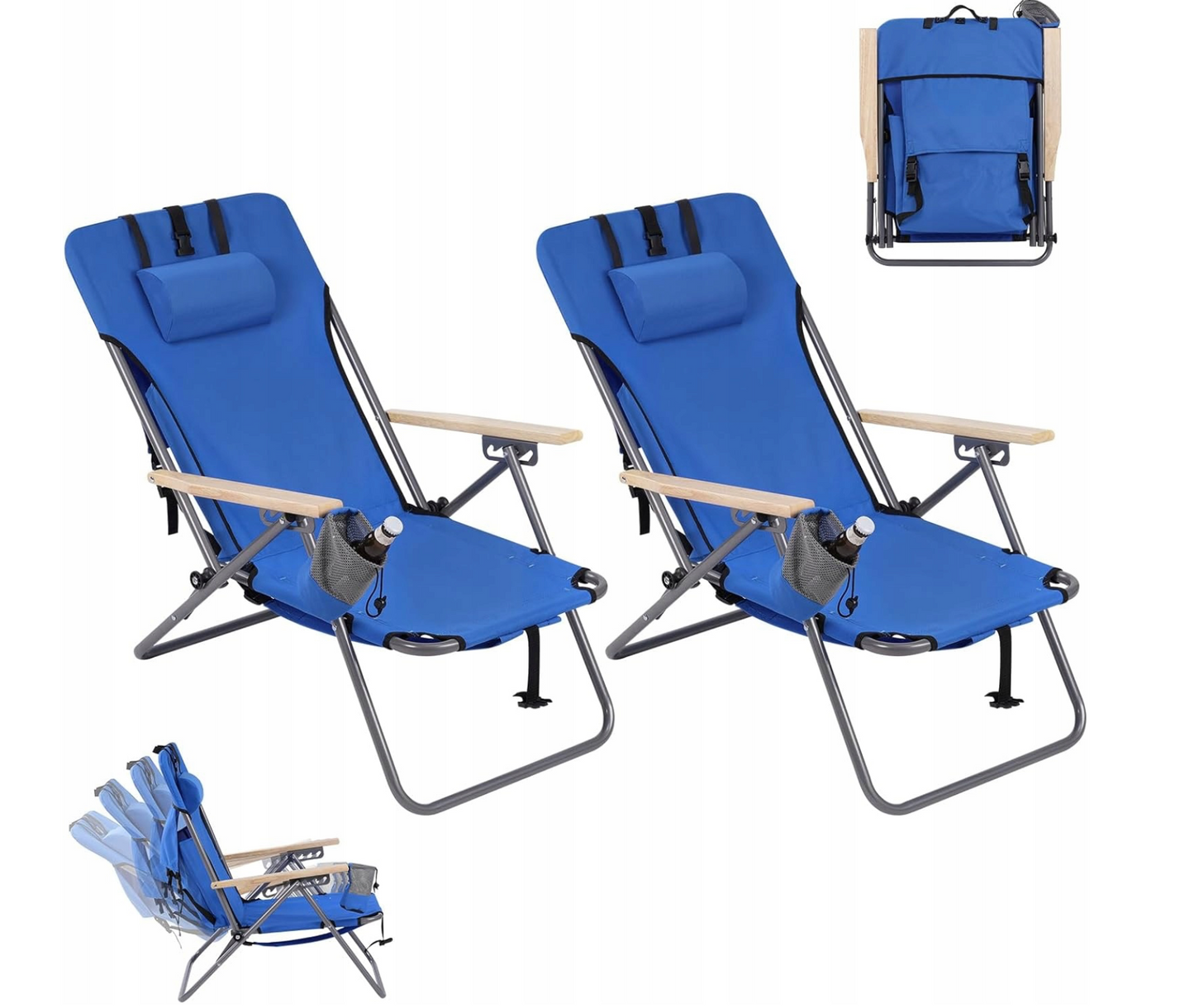 Woltu Set de 2 chaises de camping pliables - Bleu - 69 x 56 x 78 cm