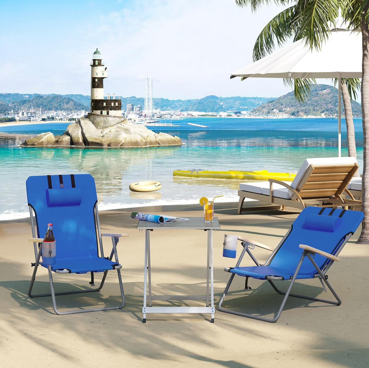 Woltu Set de 2 chaises de camping pliables - Bleu - 69 x 56 x 78 cm
