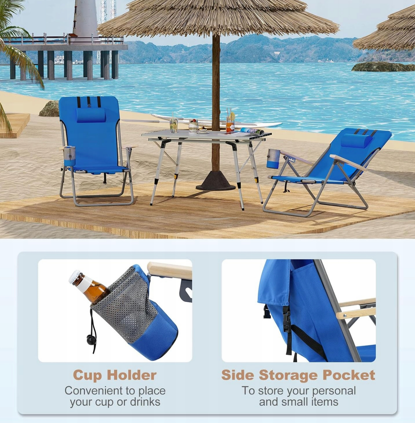 Woltu Set de 2 chaises de camping pliables - Bleu - 69 x 56 x 78 cm