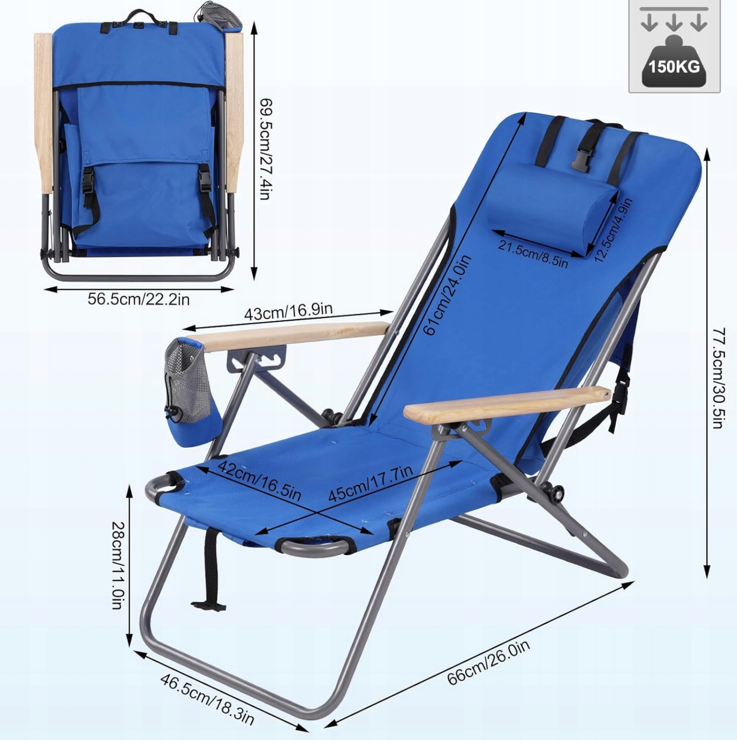 Woltu Set de 2 chaises de camping pliables - Bleu - 69 x 56 x 78 cm