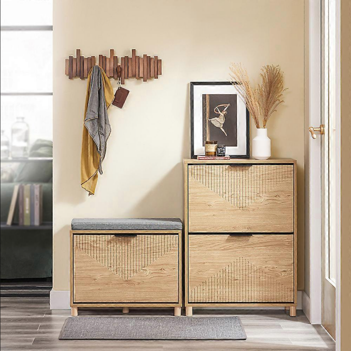 SoBuy Meuble à chaussures étroit - Meuble à chaussures avec portes à rabats - Meuble de rangement pour couloir - 8 paires de chaussures - Design en bois - 60x24x83 cm