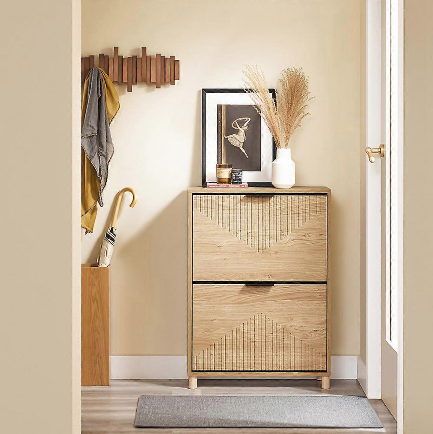 SoBuy Meuble à chaussures étroit - Meuble à chaussures avec portes à rabats - Meuble de rangement pour couloir - 8 paires de chaussures - Design en bois - 60x24x83 cm