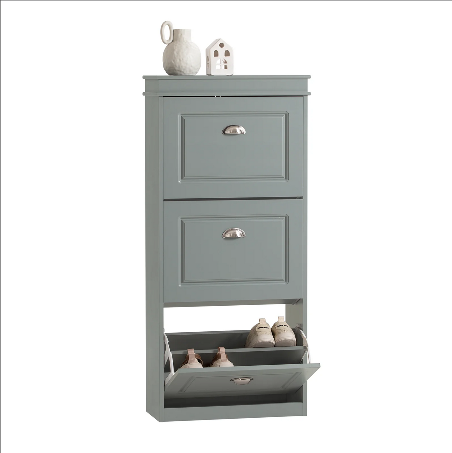 SoBuy Armoire à chaussures moderne - Rangement de chaussures à 3 volets - Meuble d'entrée élégant et peu encombrant - 53x24x117 cm - Gris