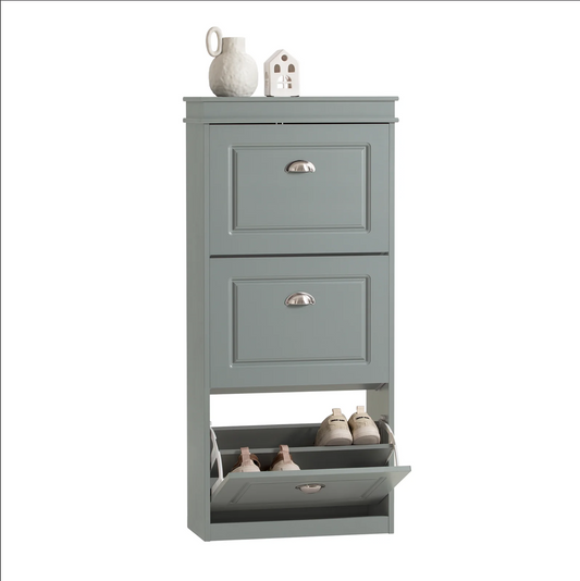 SoBuy Armoire à chaussures moderne - Rangement de chaussures à 3 volets - Meuble d'entrée élégant et peu encombrant - 53x24x117 cm - Gris