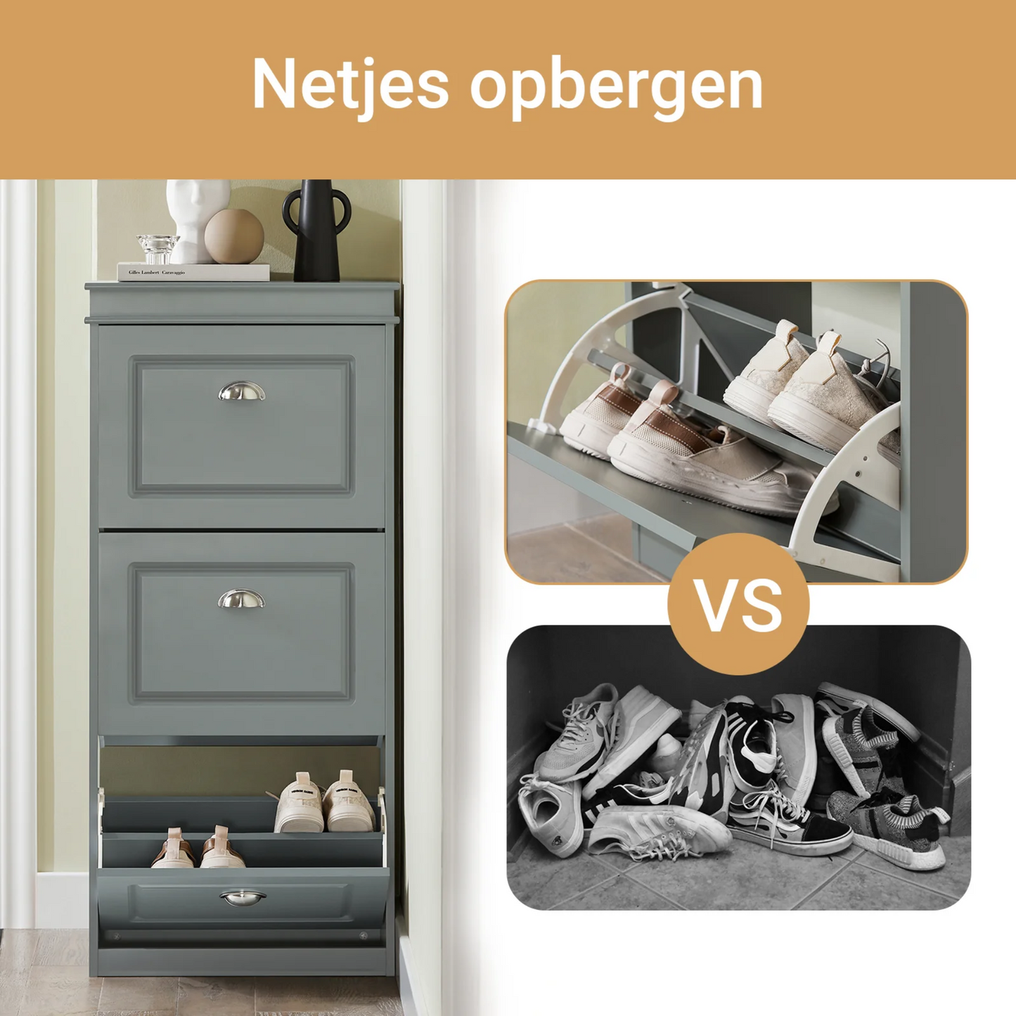 SoBuy Armoire à chaussures moderne - Rangement de chaussures à 3 volets - Meuble d'entrée élégant et peu encombrant - 53x24x117 cm - Gris