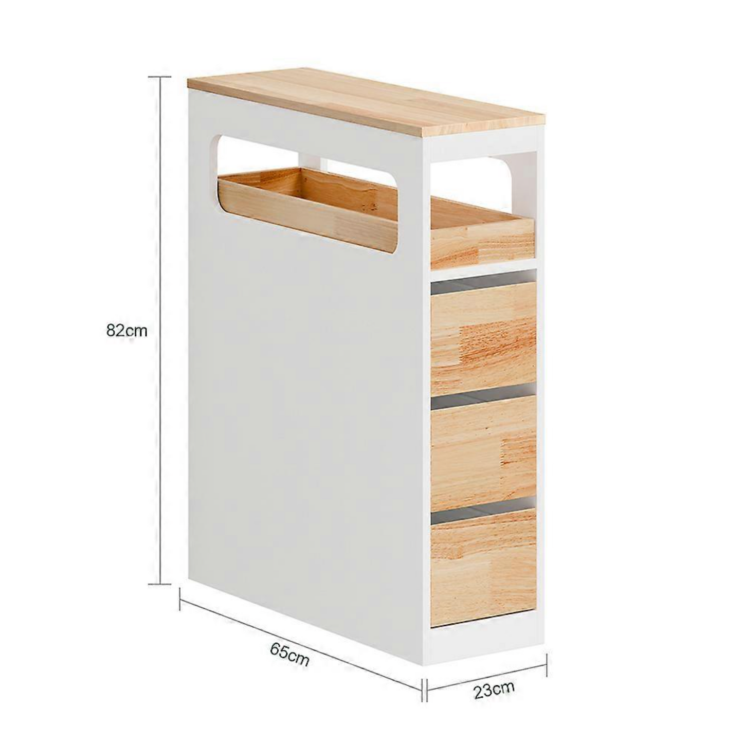 SoBuy Meuble de salle de bain étroit - Meuble de rangement étroit avec 3 tiroirs - gain de place - 65x23x82 cm