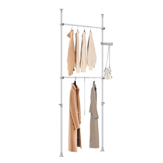 Armoire d'angle avec 2 tringles à vêtements télescopiques réglables