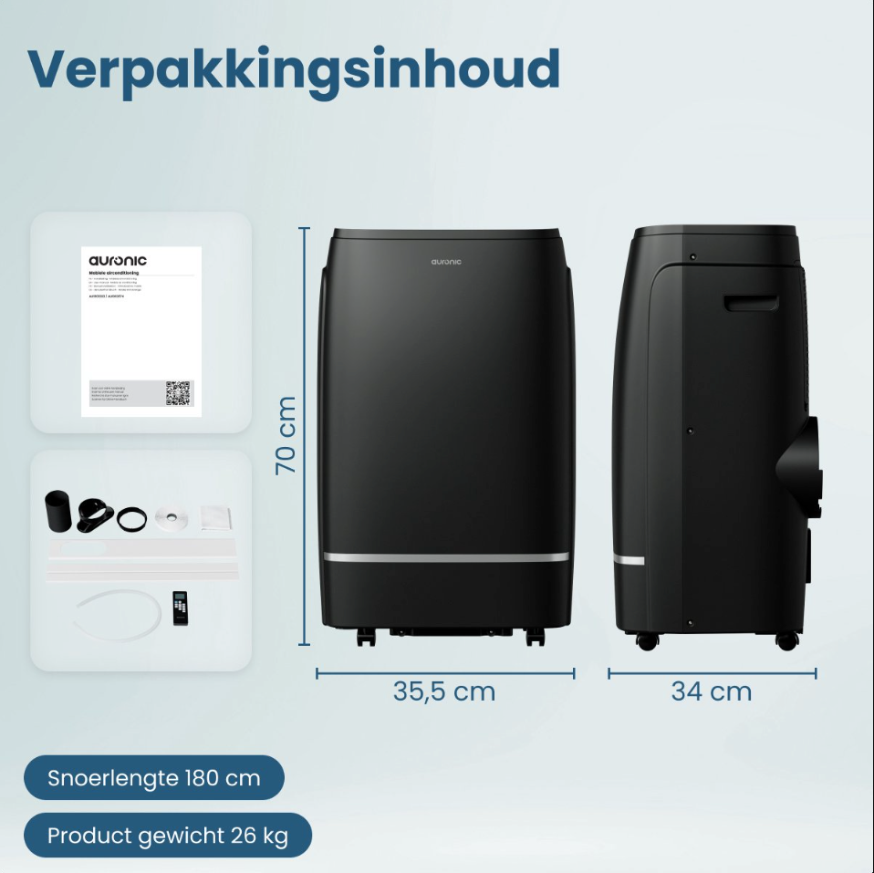 Climatiseur mobile Auronic 12 000 BTU - 4 en 1 - Noir