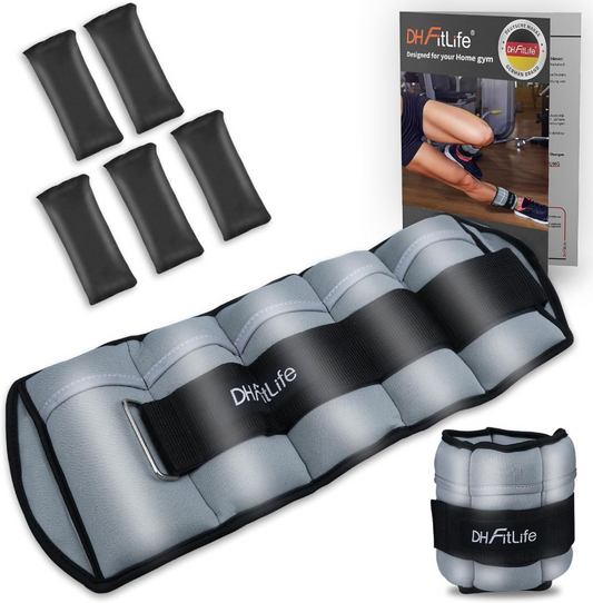 Poids de cheville FitLife 2,5 kg - Manchettes de poids réglables pour le fitness et la musculation - Gris