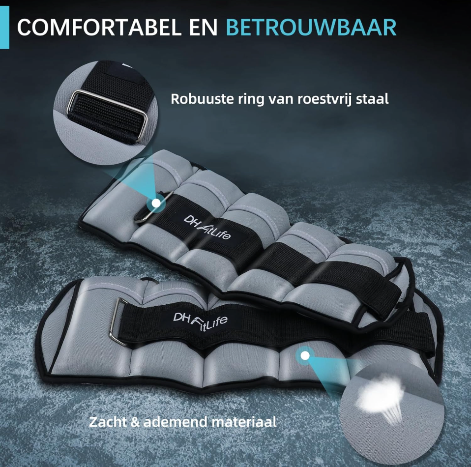 Poids de cheville FitLife 2,5 kg - Manchettes de poids réglables pour le fitness et la musculation - Gris