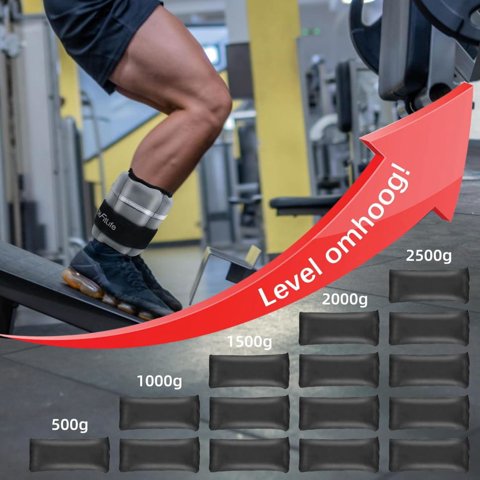 Poids de cheville FitLife 2,5 kg - Manchettes de poids réglables pour le fitness et la musculation - Gris
