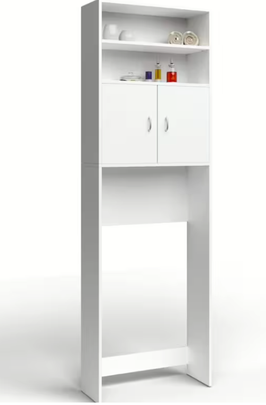Casaria Armoire à laver Neapel - Equipée de trois étagères et de portes avec fermeture magnétique et protection anti-basculement murale - Pour salle de bains et buanderie - Panneau de particules Mdf blanc - 185x63x20 cm