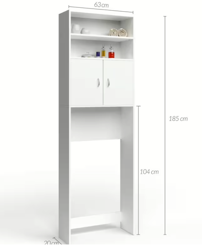 Casaria Armoire à laver Neapel - Equipée de trois étagères et de portes avec fermeture magnétique et protection anti-basculement murale - Pour salle de bains et buanderie - Panneau de particules Mdf blanc - 185x63x20 cm
