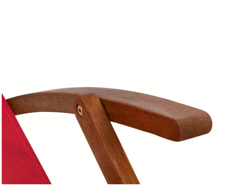 Casaria Garden Lounger Beach Chair - équipée de trois pieds et d'un appui-tête Detex amovible et d'un cadre pliable - pour la plage et la terrasse - polyester rouge et bois d'acacia - 94x60x94 cm