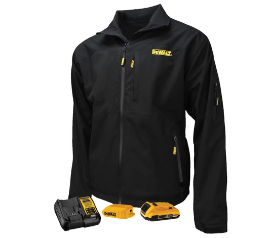 DeWalt Softshell Heated Jacket - Trois zones de chauffage, fermetures à glissière imperméables et dos allongé - Pour la construction et l'extérieur - Textile noir - Taille XL