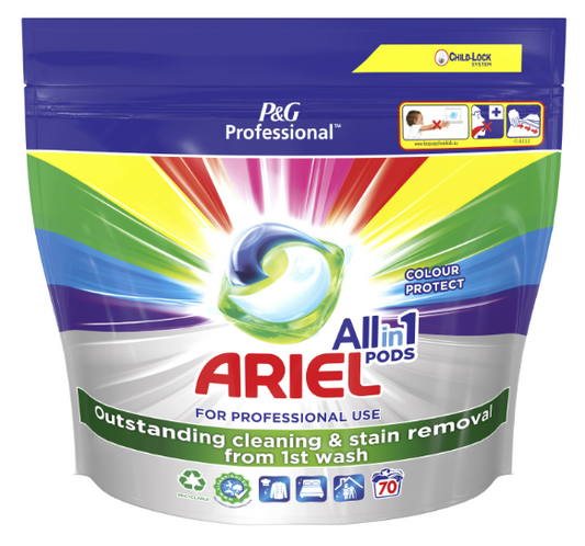 Ariel Capsules de lessive Color 3 en 1 – Nettoyage en profondeur, excellente protection des couleurs et bouchon de sécurité pour enfants – Pour le linge de couleur – Plastique bleu et vert – 70 capsules
