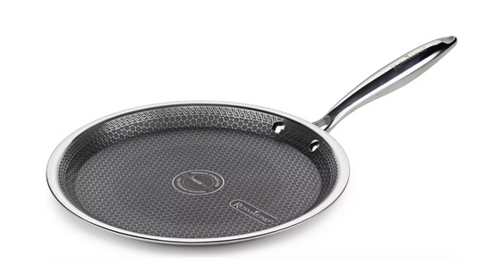 Rosmarino HexaPRO Poêle à crêpes - Structure hexagonale au laser, poignée Stay-Cool et cadre résistant au four - Pour induction et gaz - Acier inoxydable argenté et aluminium - 28 cm