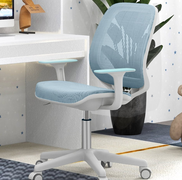 chaise de bureau costway pour enfants - blanc/bleu