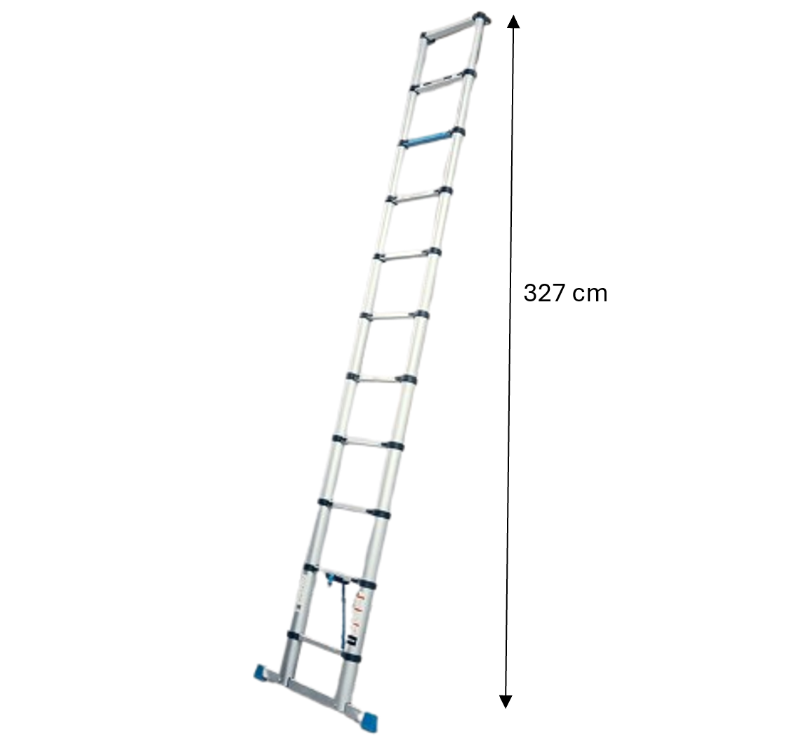 Échelle télescopique Workzone - 3,27 mètres extensible - Technologie Soft-Close - Charge utile max. 150 kg de charge utile - Certifiée EN131 - Argent
