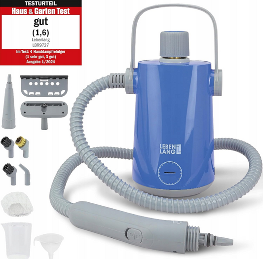 Nettoyeur vapeur électrique LEBENLANG - portatif - 1000W & 300ml + 10x Accessoires - bleu/gris