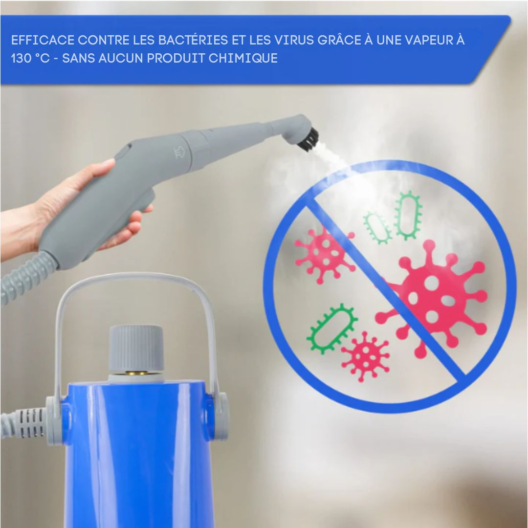 Nettoyeur vapeur électrique LEBENLANG - portatif - 1000W & 300ml + 10x Accessoires - bleu/gris