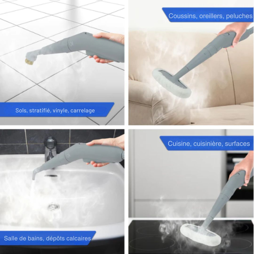 Nettoyeur vapeur électrique LEBENLANG - portatif - 1000W & 300ml + 10x Accessoires - bleu/gris