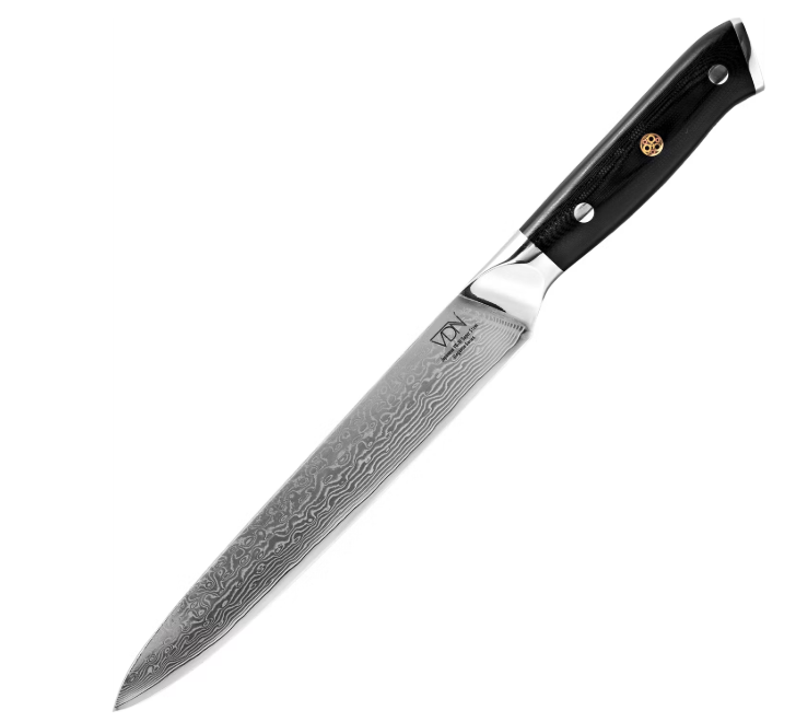 VDN Elegance Couteau à viande 21 cm en acier damassé - manche noir