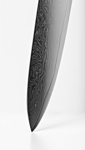 VDN Elegance Couteau à viande 21 cm en acier damassé - manche noir