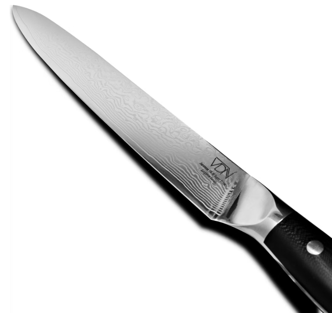 VDN Elegance Couteau à viande 21 cm en acier damassé - manche noir