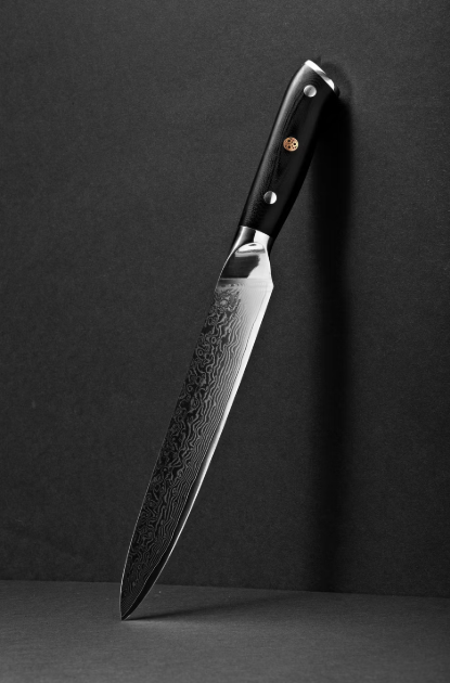VDN Elegance Couteau à viande 21 cm en acier damassé - manche noir
