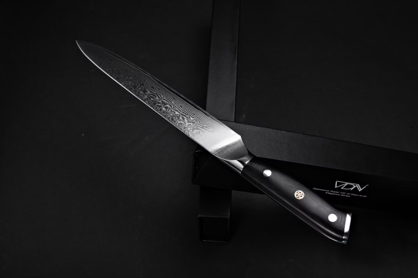 VDN Elegance Couteau à viande 21 cm en acier damassé - manche noir