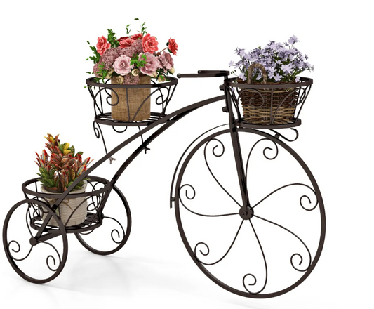 Coast Three-Whelleled Plant Stand 85x25x50 cm - Support à fleurs en métal à 3 couches en bronze - Pour l'intérieur et l'extérieur