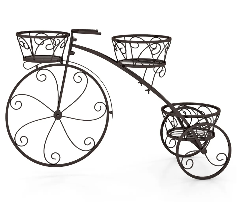 Coast Three-Whelleled Plant Stand 85x25x50 cm - Support à fleurs en métal à 3 couches en bronze - Pour l'intérieur et l'extérieur