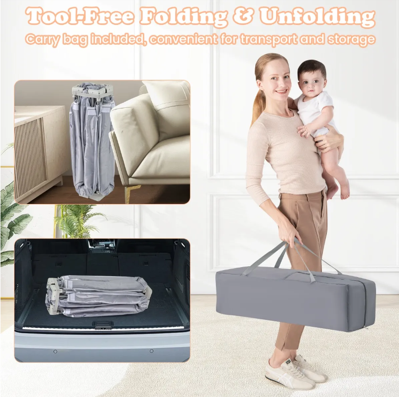 Coast Large Baby Box pliable 150x150 cm Grey - Barrière de jeu sécurisée avec fermeture éclair, 50 boules de mer et 4 anneaux de levage