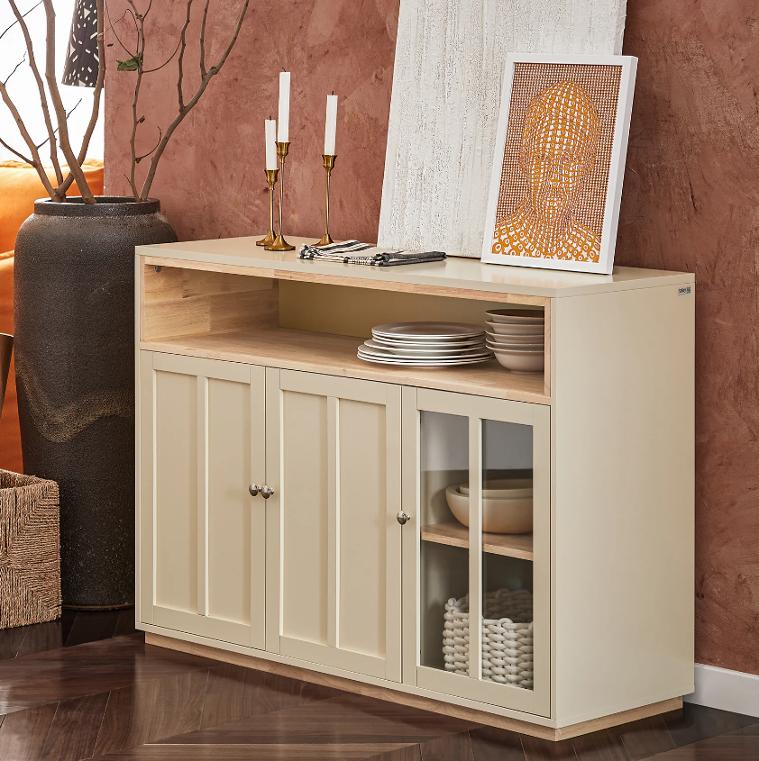 SoBuy Armoire de cuisine - 3 portes - Max. 70 kg - 120 x 40 x 85 cm - Beige