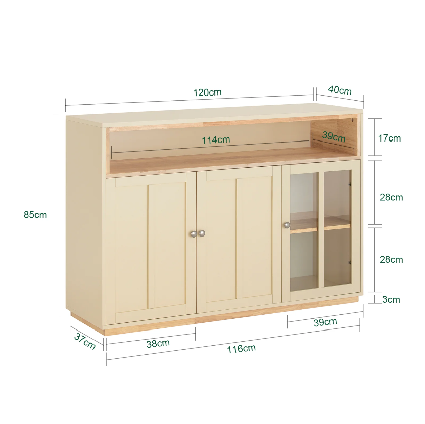SoBuy Armoire de cuisine - 3 portes - Max. 70 kg - 120 x 40 x 85 cm - Beige