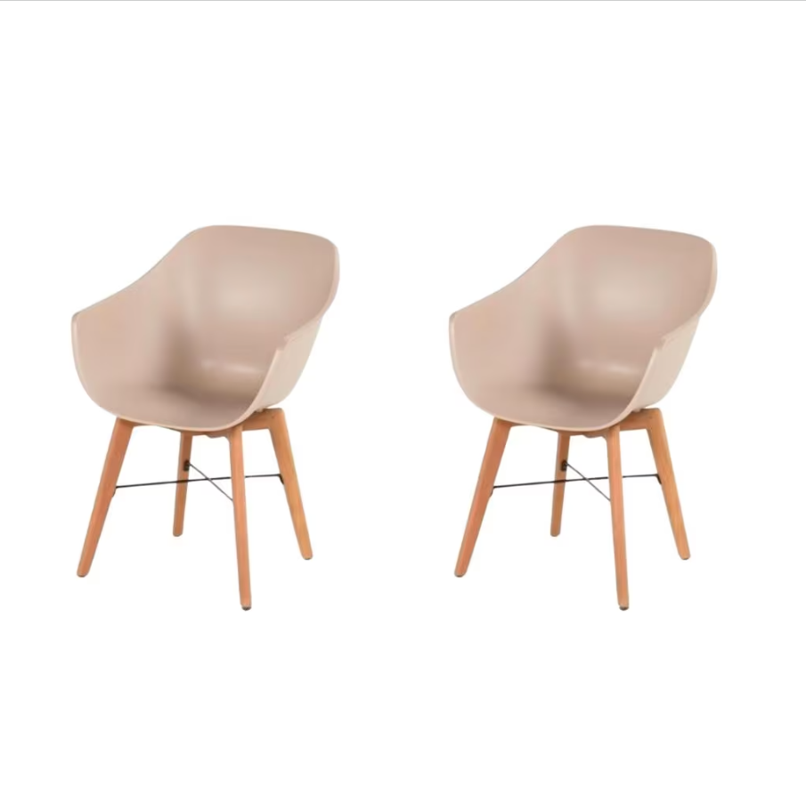 Hartman Iris Garden Chair 2x - Cockpit en plastique beige - Base en bois d'eucalyptus FSC - 57x44x42.5 cm