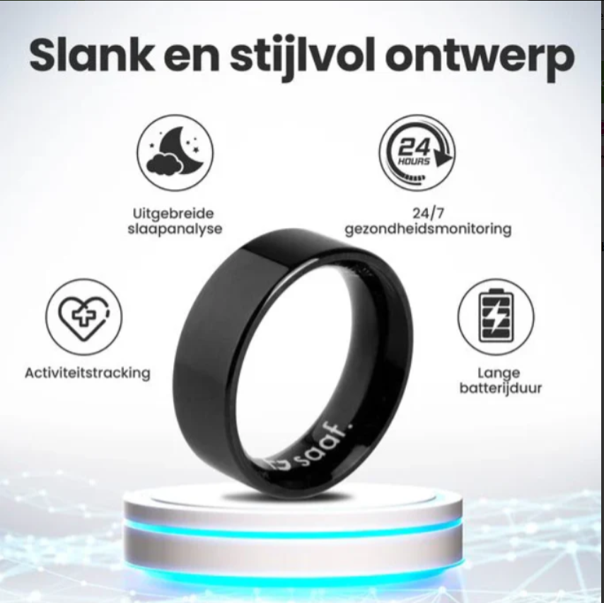 Saaf Smart Ring - Taille 12 - pour femmes et hommes - Traceur d'activité - Wearables - Noir