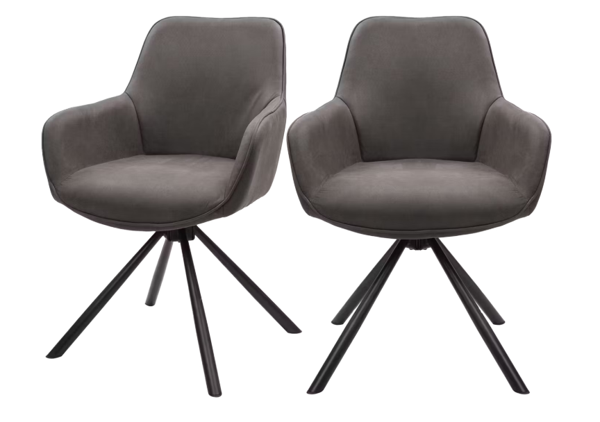 Dutchbone Oliver Chaise de salle à manger pivotante 57x60x86 cm - Microfibre Anthracite - Lot de 2