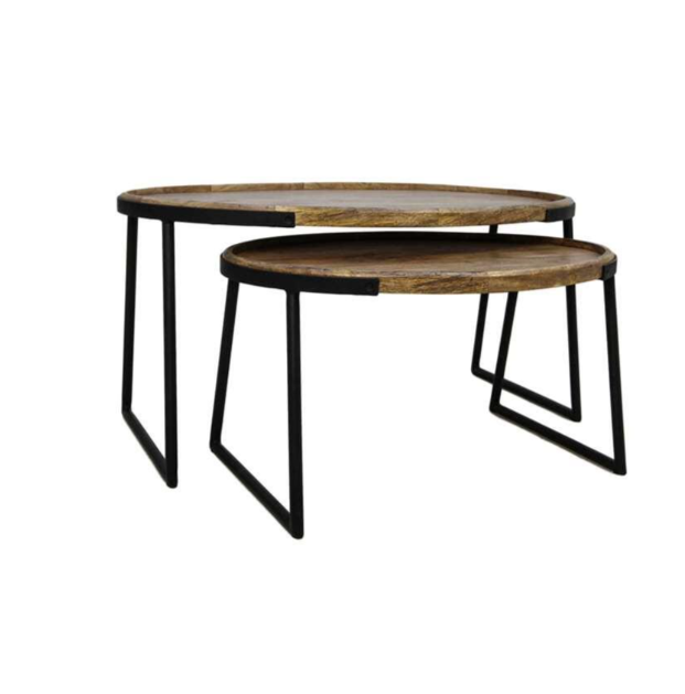 Wood Selections Table basse Paulson - Lot de 2 - Bois de manguier & Fer noir - 45x90x60 cm