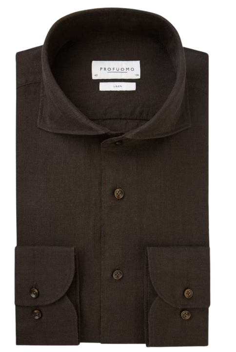 Profuomo X-Cutaway Shirt - Slim Fit | 80% Cotton, 20% Linen | PPVH10020I