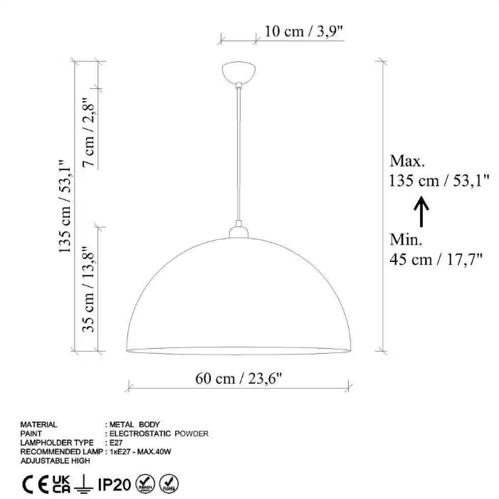 opviq Kure 236 lampe suspendue - 60×35 cm - menthe - E27