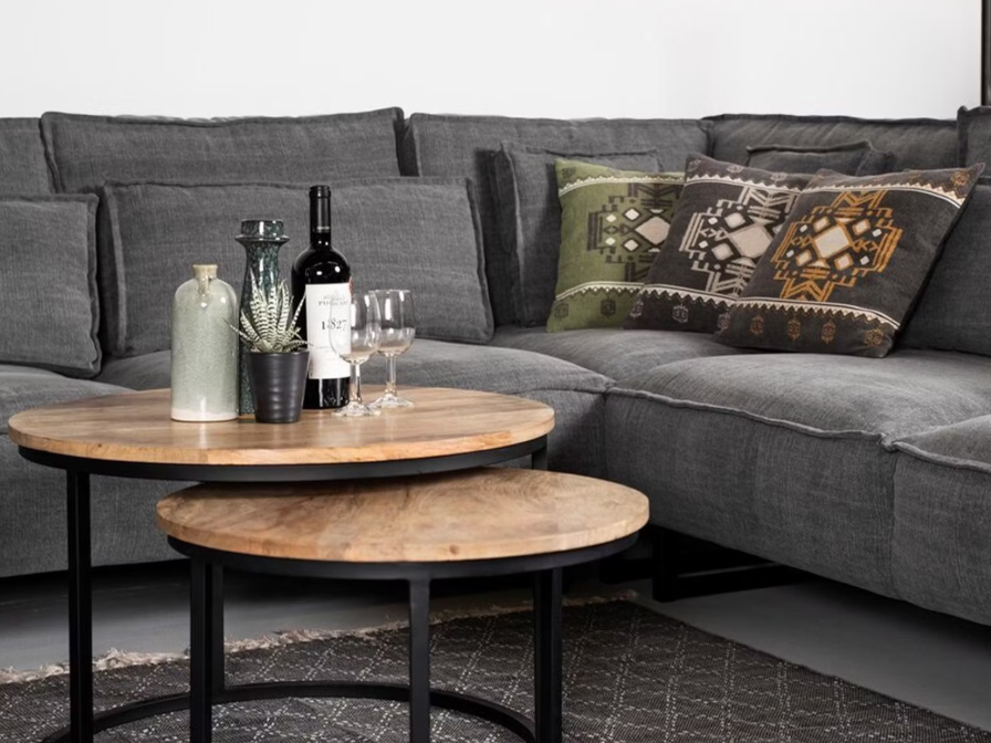 HSM Collection - Table basse Ronin - ensemble de 2 - 70×70×46 cm - Mangue/Métal - Naturel/Noir